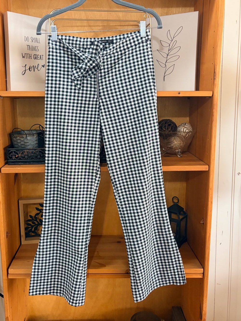 Zara Gingham Tie Waist Flare Pants Size S | Coquette Cottagecore Summer